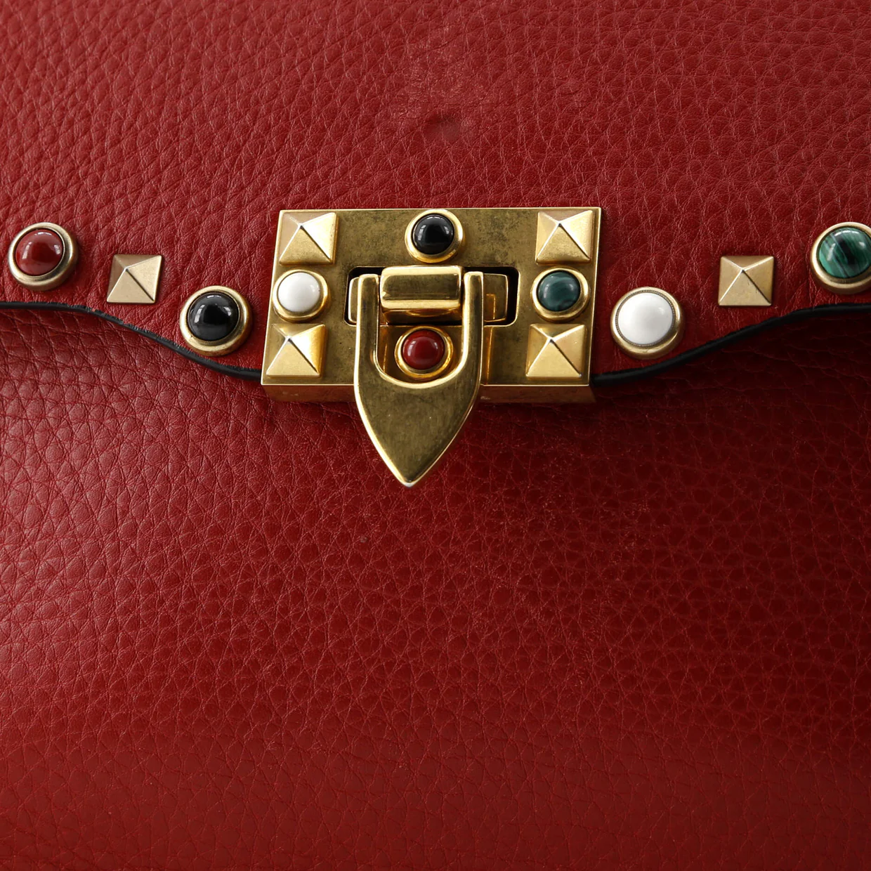 Rolling Rockstud Crossbody Bag Leather with Cabochons Medium - Deep Luxury