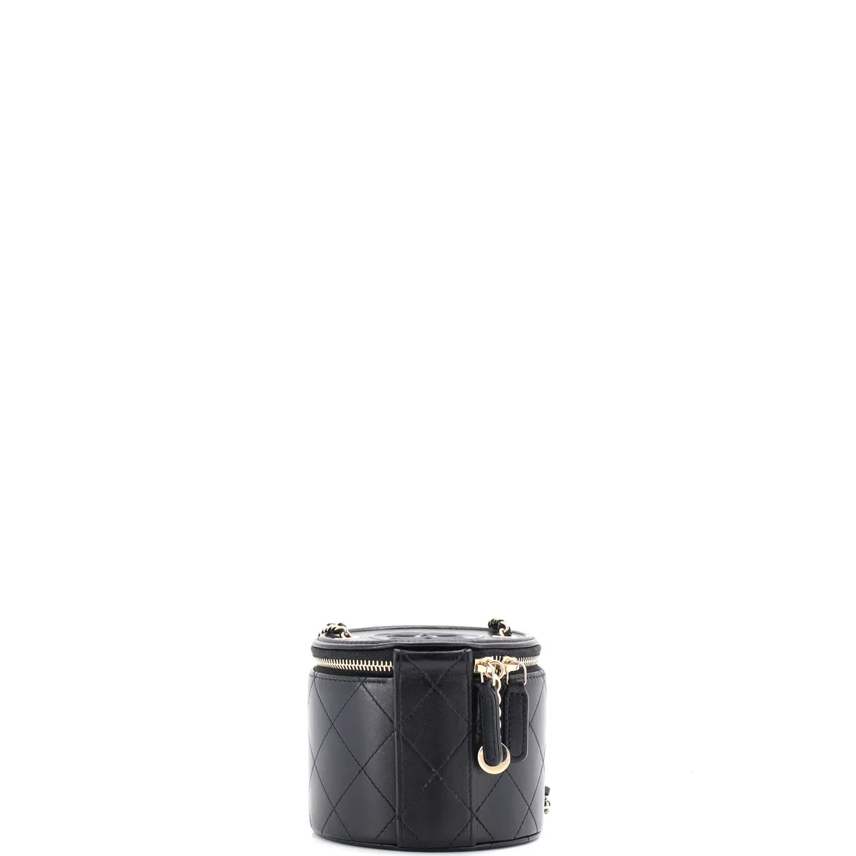 CC Round Vanity Case with Chain Quilted Lambskin Mini - Deep Luxury