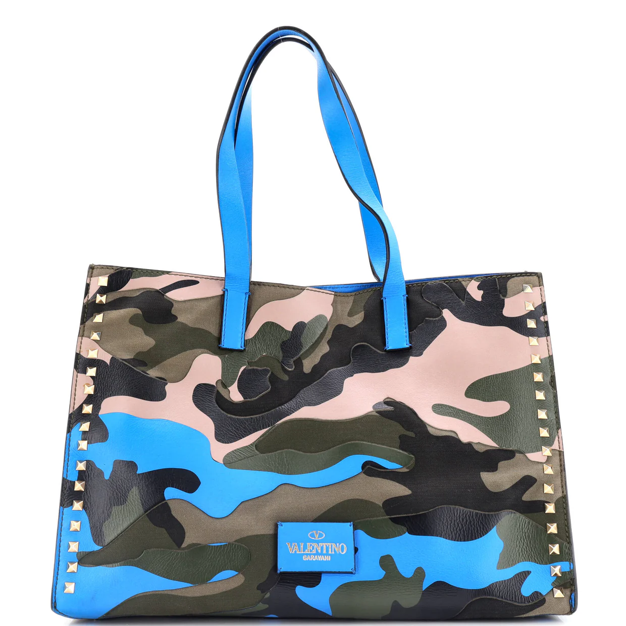 Rockstud Open Tote Camo Leather and Canvas Medium - Deep Luxury
