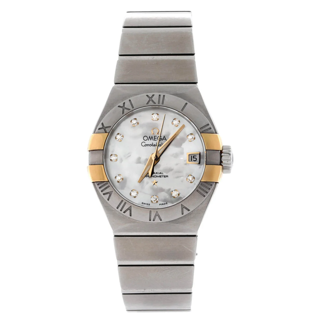 Constellation Co-Axial Chronometer Automatic Watch Stainless Steel and Yellow Gold with Diamond Markers and Mother of Pearl 27 - Deep Luxury