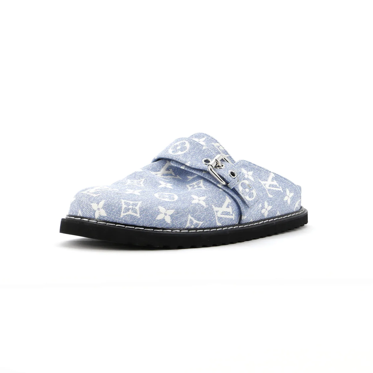 Women's Cosy Flat Clog Mules Monogram Denim - Deep Luxury