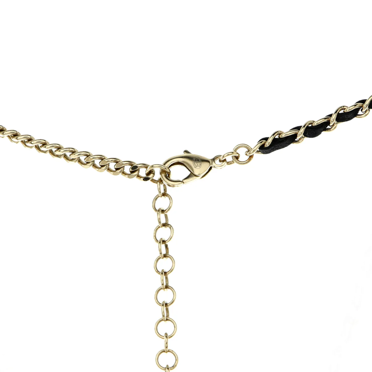 Double CC Chain Choker Necklace Metal with Leather and Crystals - Deep Luxury