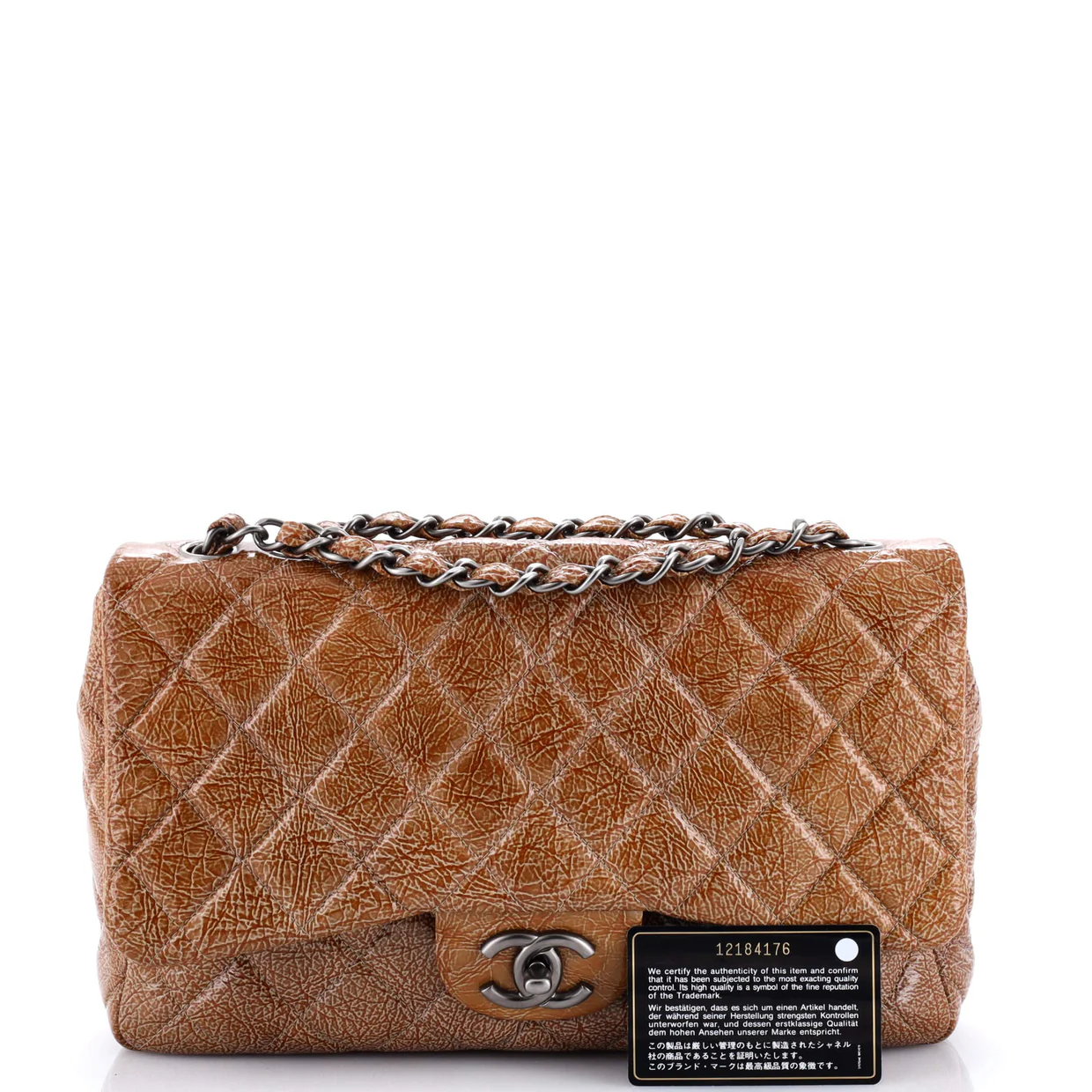 Vintage Classic Single Flap Bag Quilted Crinkled Patent Jumbo - Deep Luxury