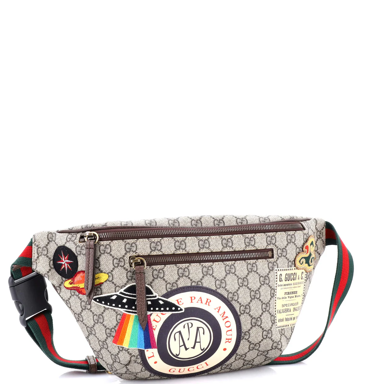 Courrier Zip Belt Bag GG Coated Canvas with Applique - Deep Luxury