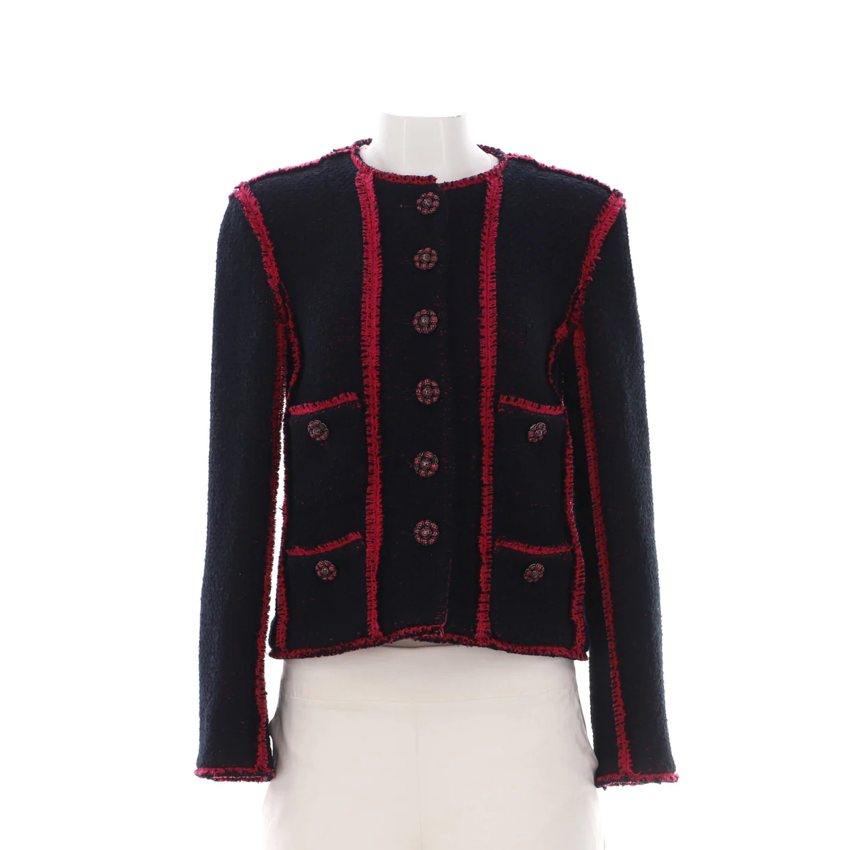 Women's Four Pocket Frayed Collarless Jacket Tweed - Deep Luxury