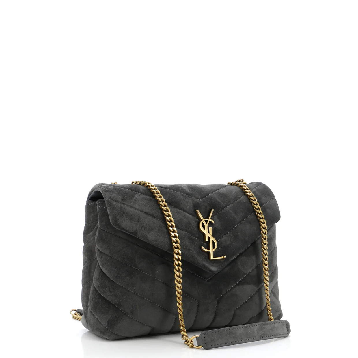 Loulou Shoulder Bag Matelasse Chevron Suede Small - Deep Luxury