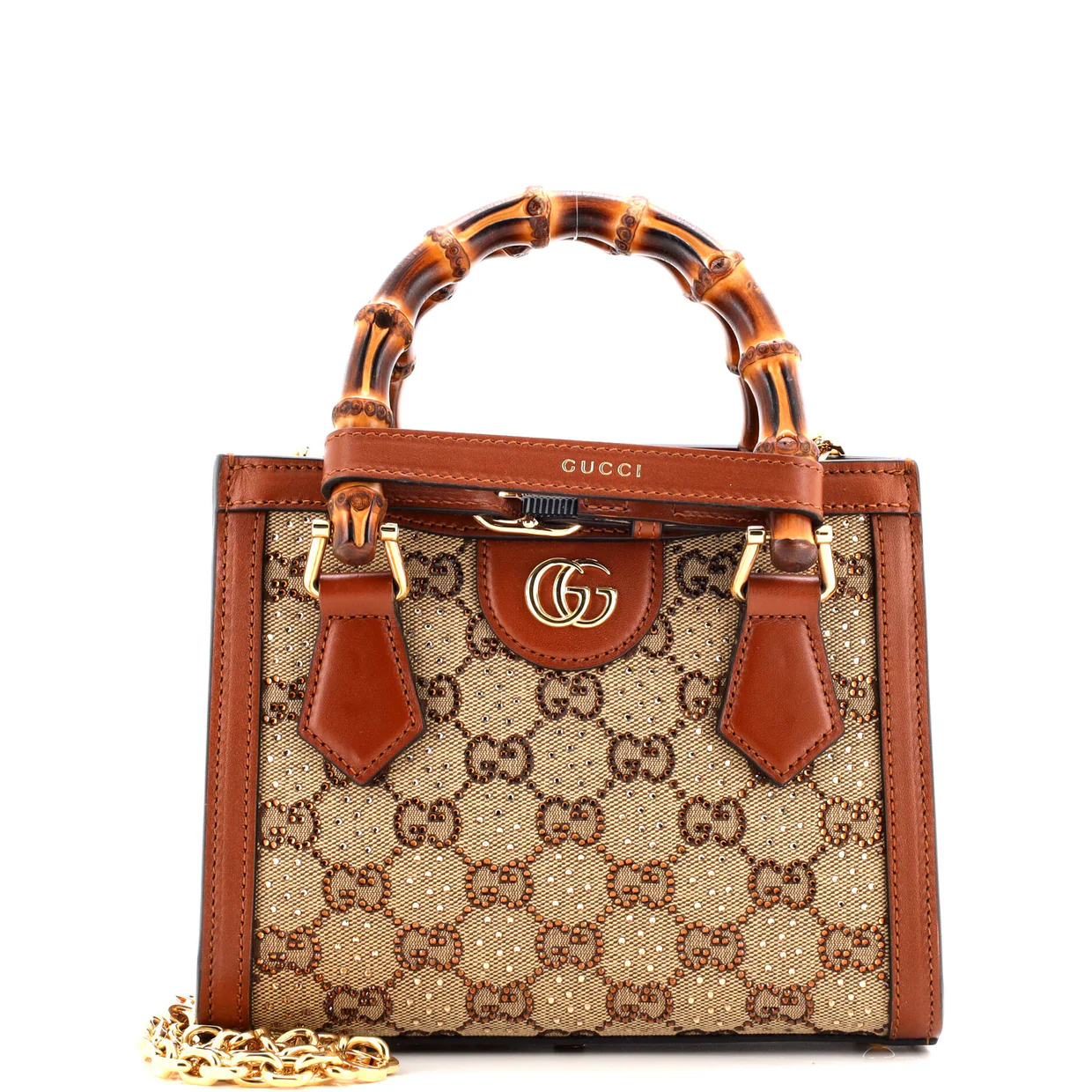 Diana NM Bamboo Handle Tote Crystal Embellished GG Canvas Mini - Deep Luxury