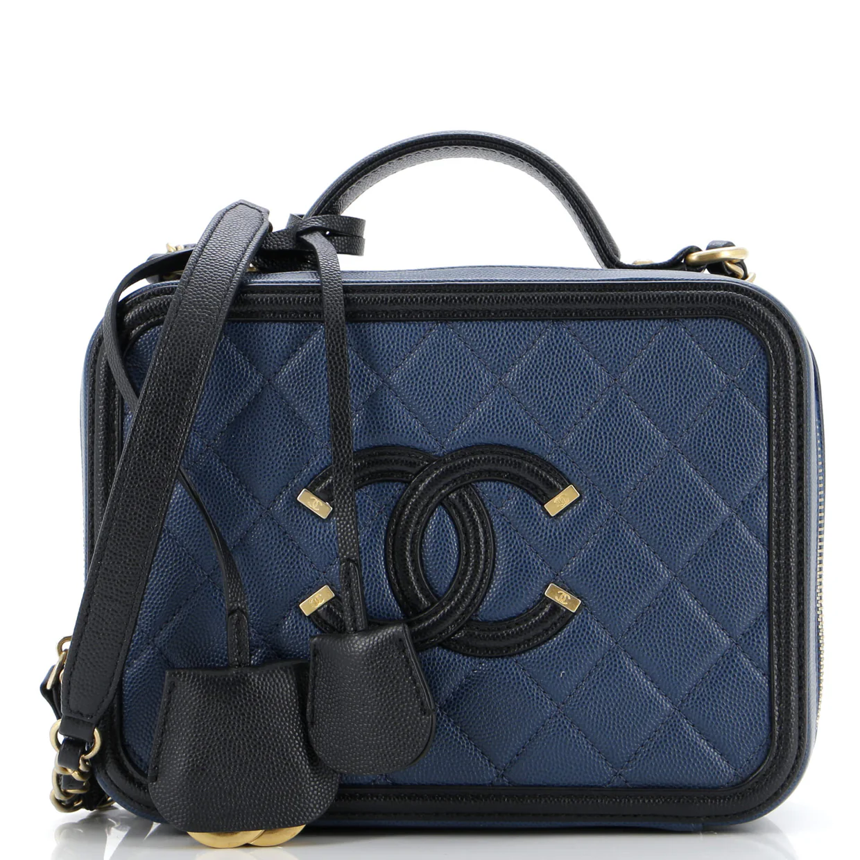 Filigree Vanity Case Quilted Caviar Medium - Deep Luxury