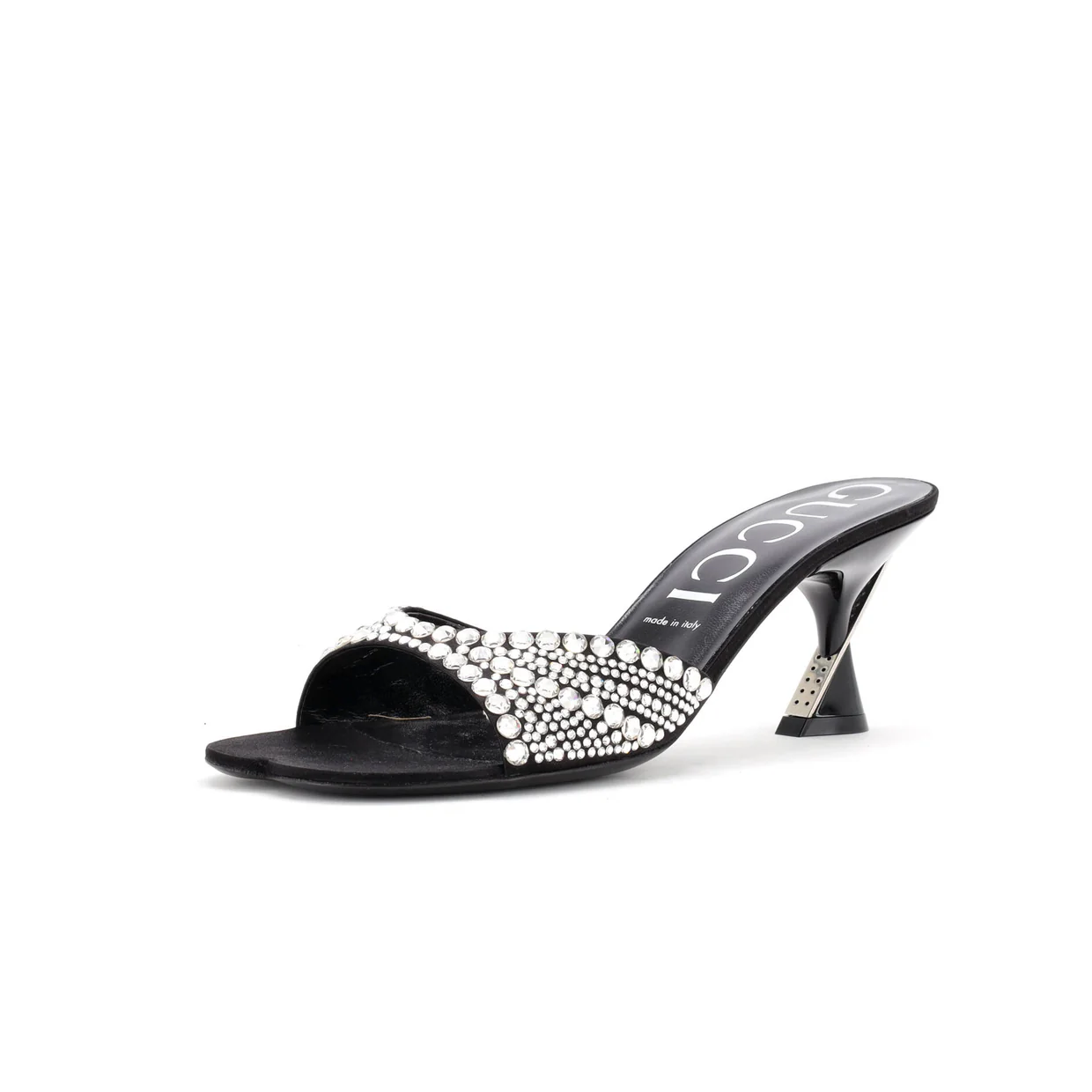 Women's Crossing Heels Slide Sandals Crystal Embellished Satin - Deep Luxury