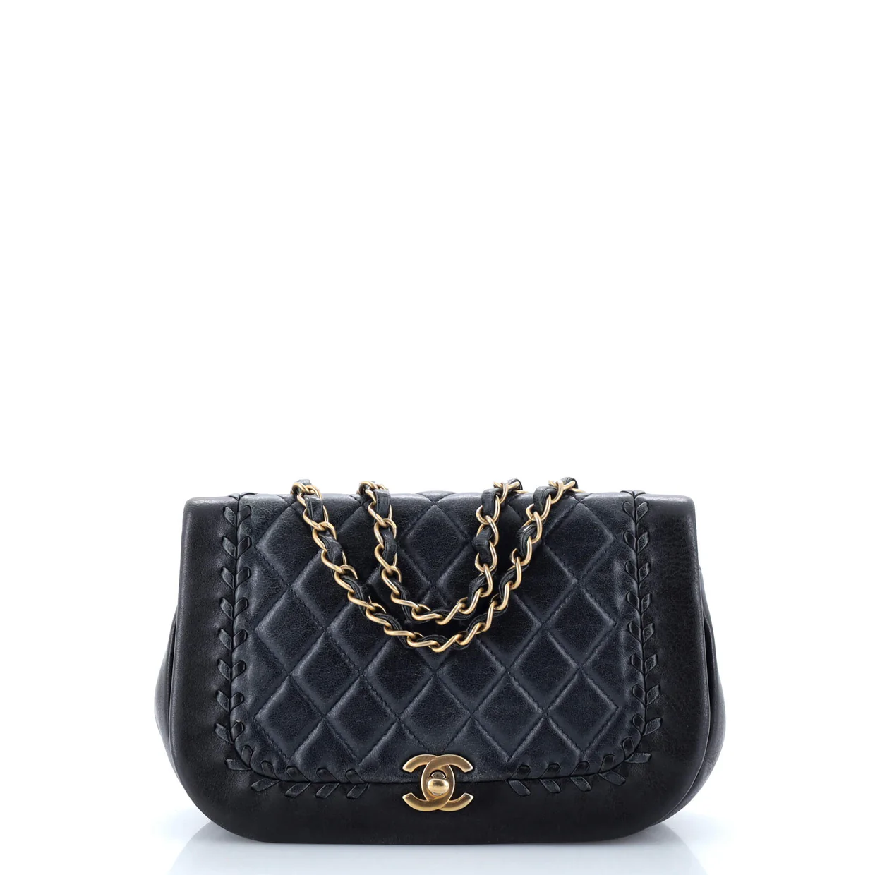 Bicolor Braided Saddle Flap Bag Quilted Lambskin Small - Deep Luxury