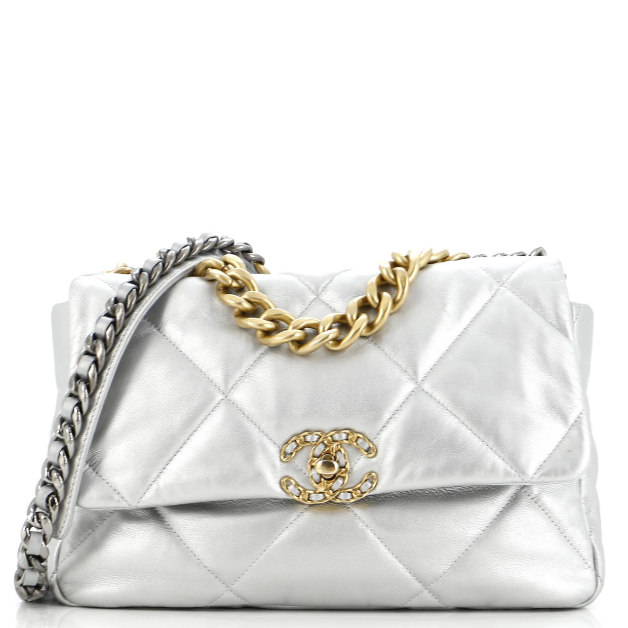 19 Flap Bag Stitched Metallic Goatskin Medium - Deep Luxury