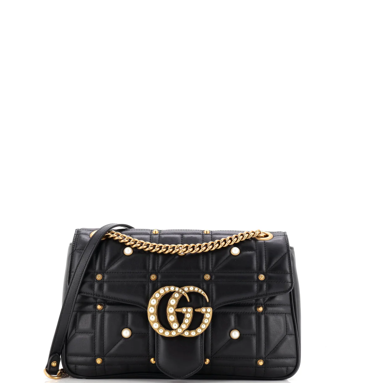 Pearly GG Marmont Flap Bag Embellished Matelasse Leather Medium - Deep Luxury