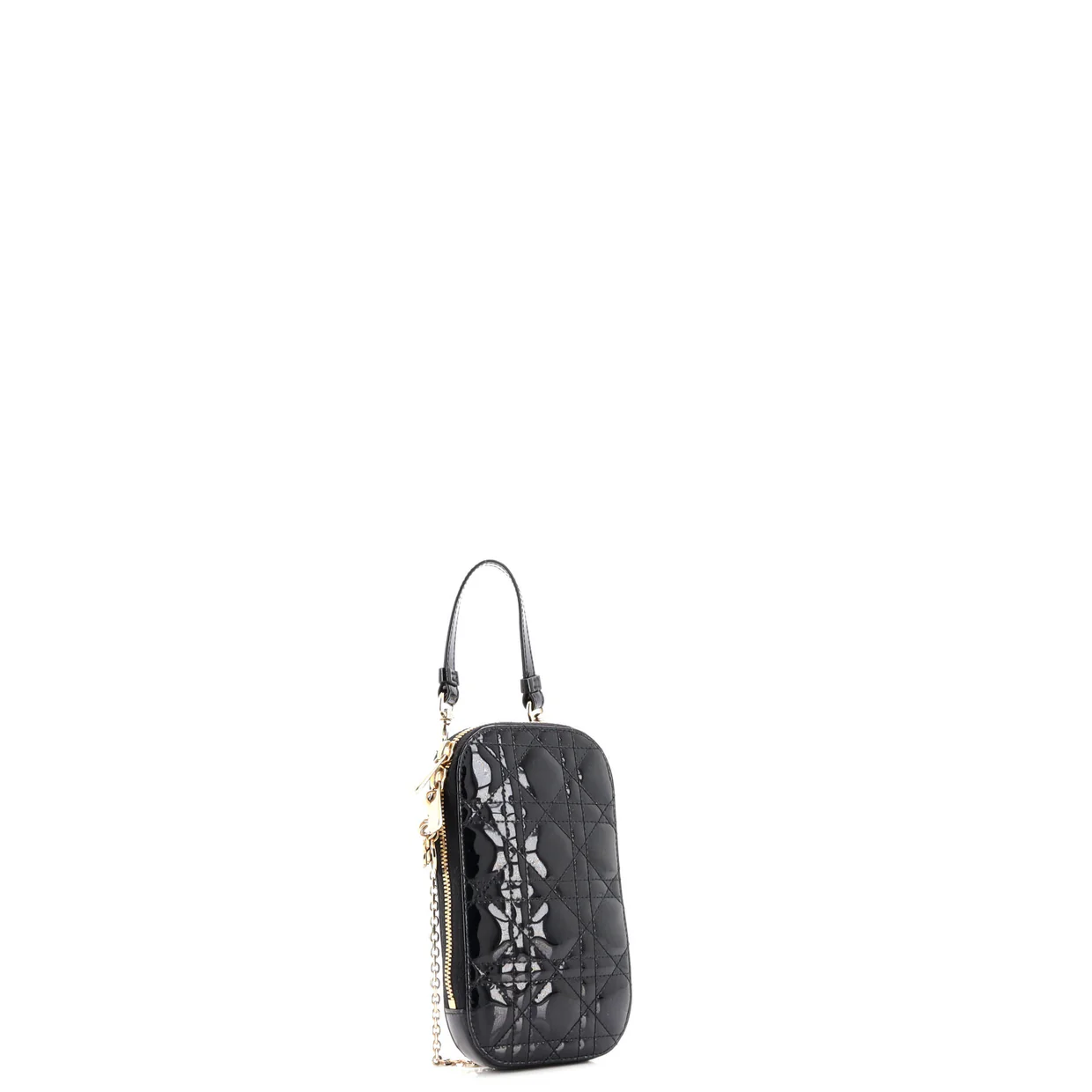 Lady Dior Phone Holder on Chain Cannage Quilt Patent - Deep Luxury