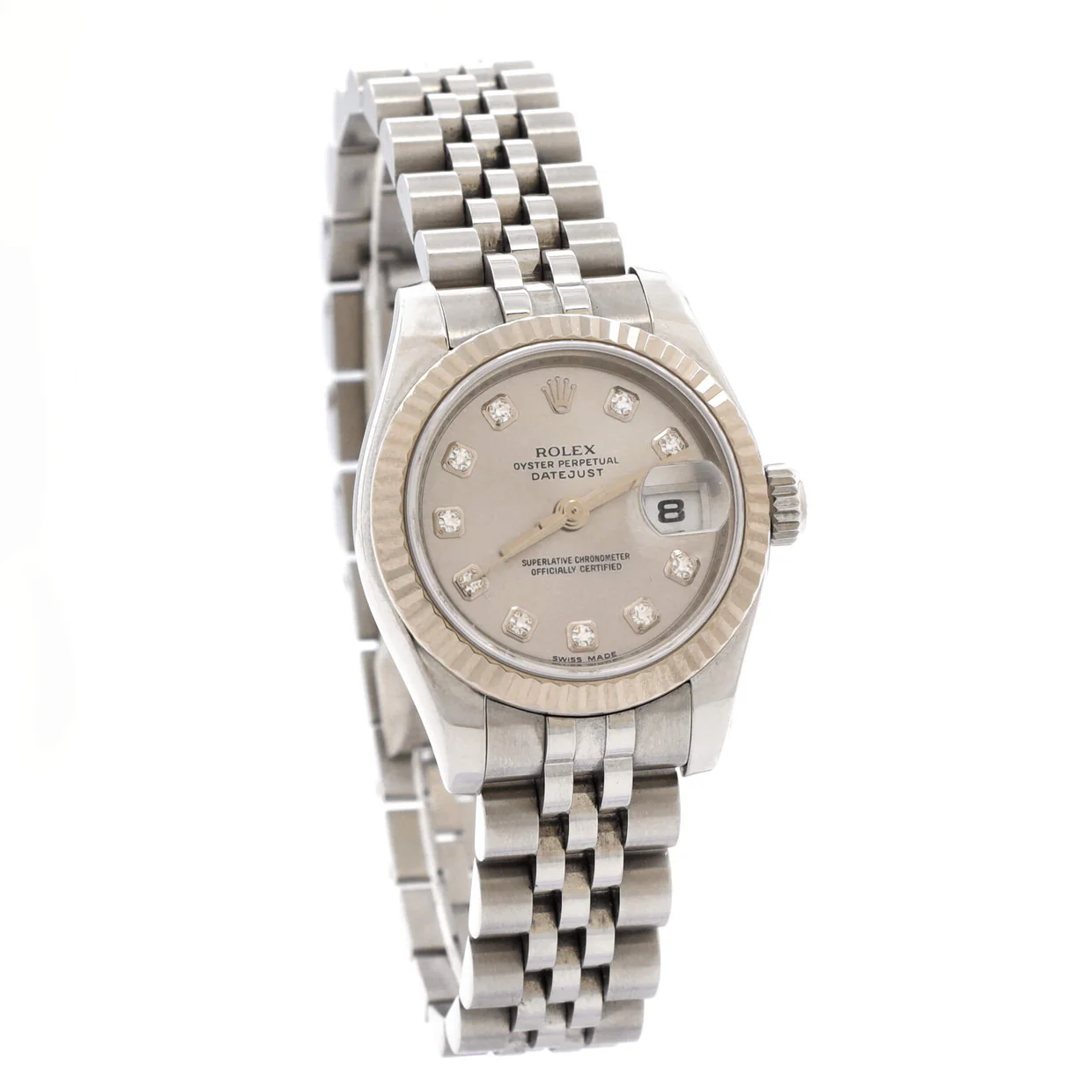 Oyster Perpetual Datejust Automatic Watch Stainless Steel and White Gold with Diamond Markers 26 - Deep Luxury