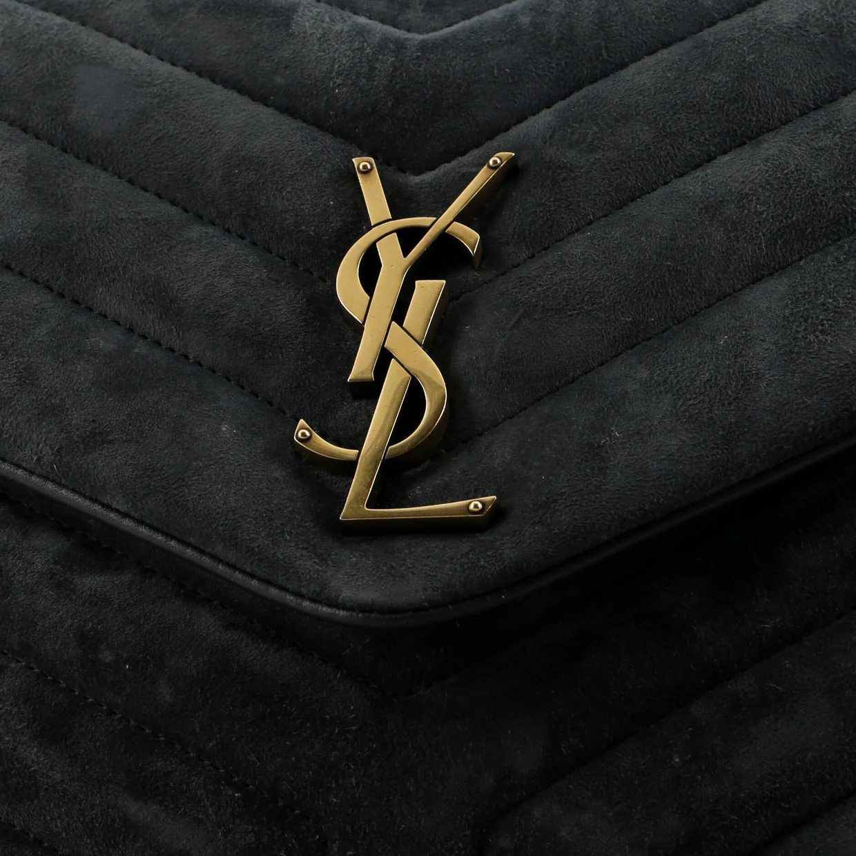 Loulou Shoulder Bag Matelasse Chevron Suede Medium - Deep Luxury