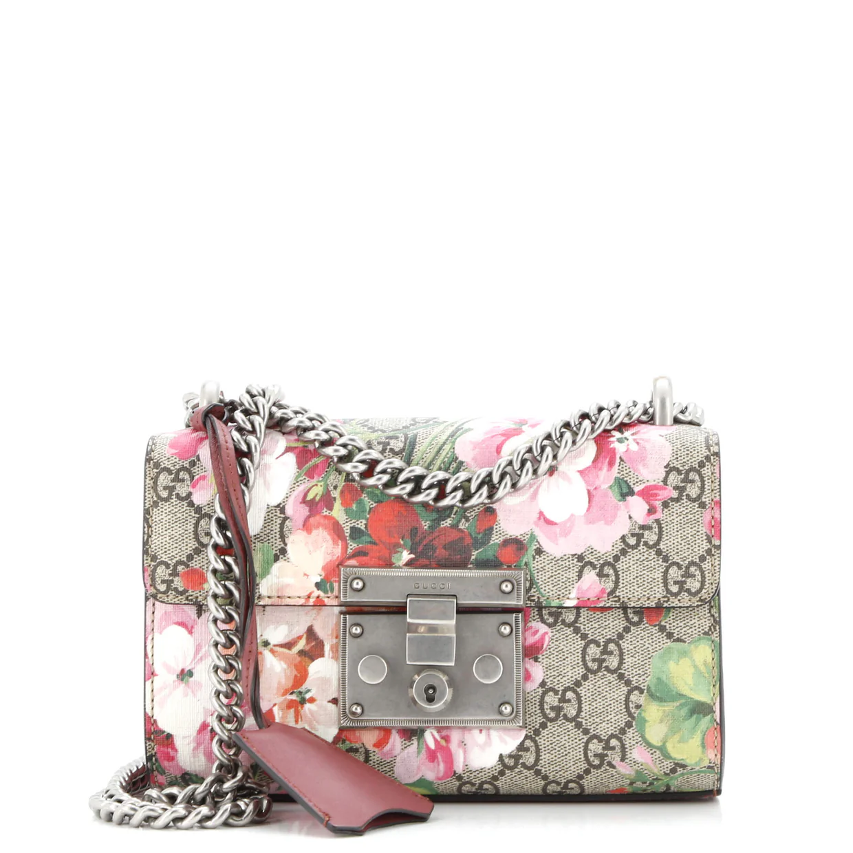 Padlock Shoulder Bag Blooms Print GG Coated Canvas Small - Deep Luxury