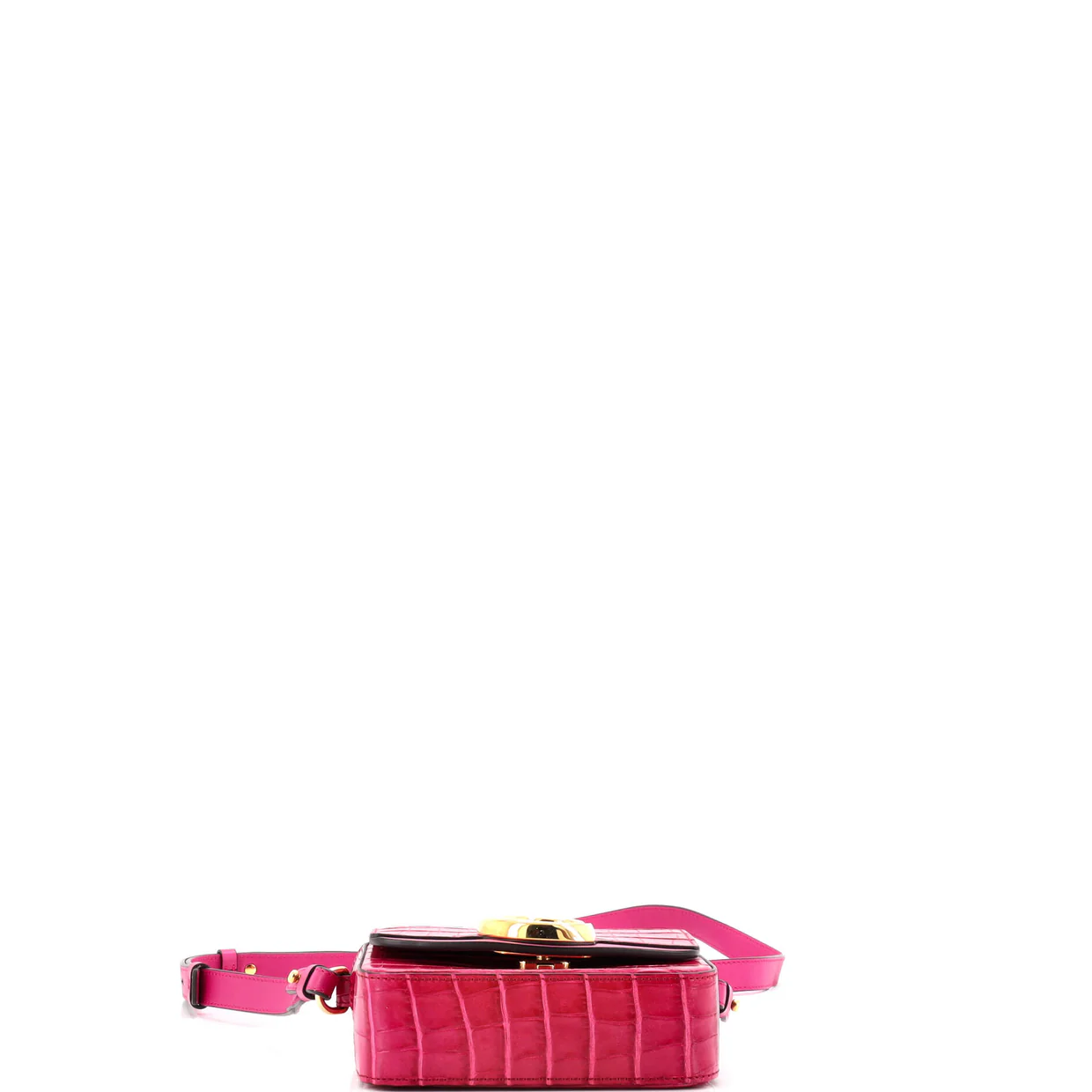 C Double Carry Bag Crocodile Embossed Leather Mini - Deep Luxury