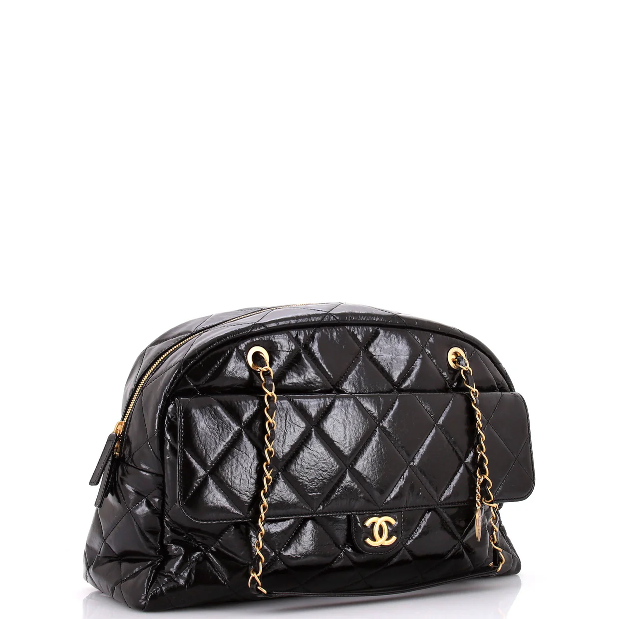 CC No. 5 Medallion Flap Chain Bowler Bag Quilted Patent Large - Deep Luxury