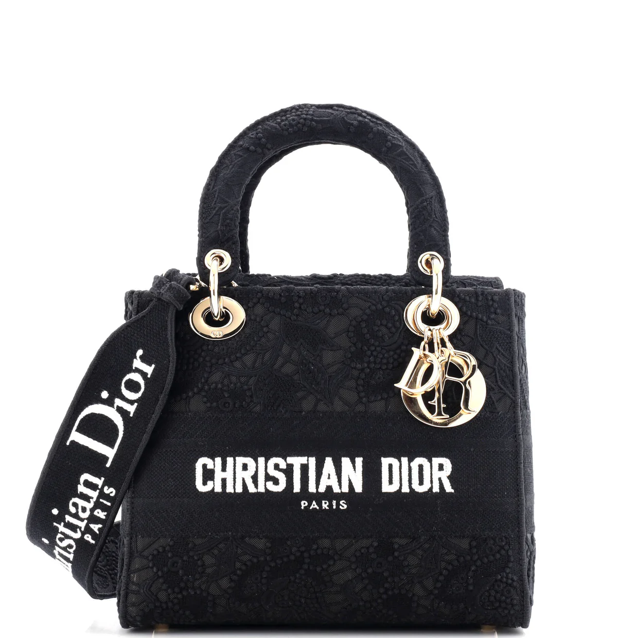 Lady D-Lite Bag Embroidery with Macrame Effect Medium - Deep Luxury