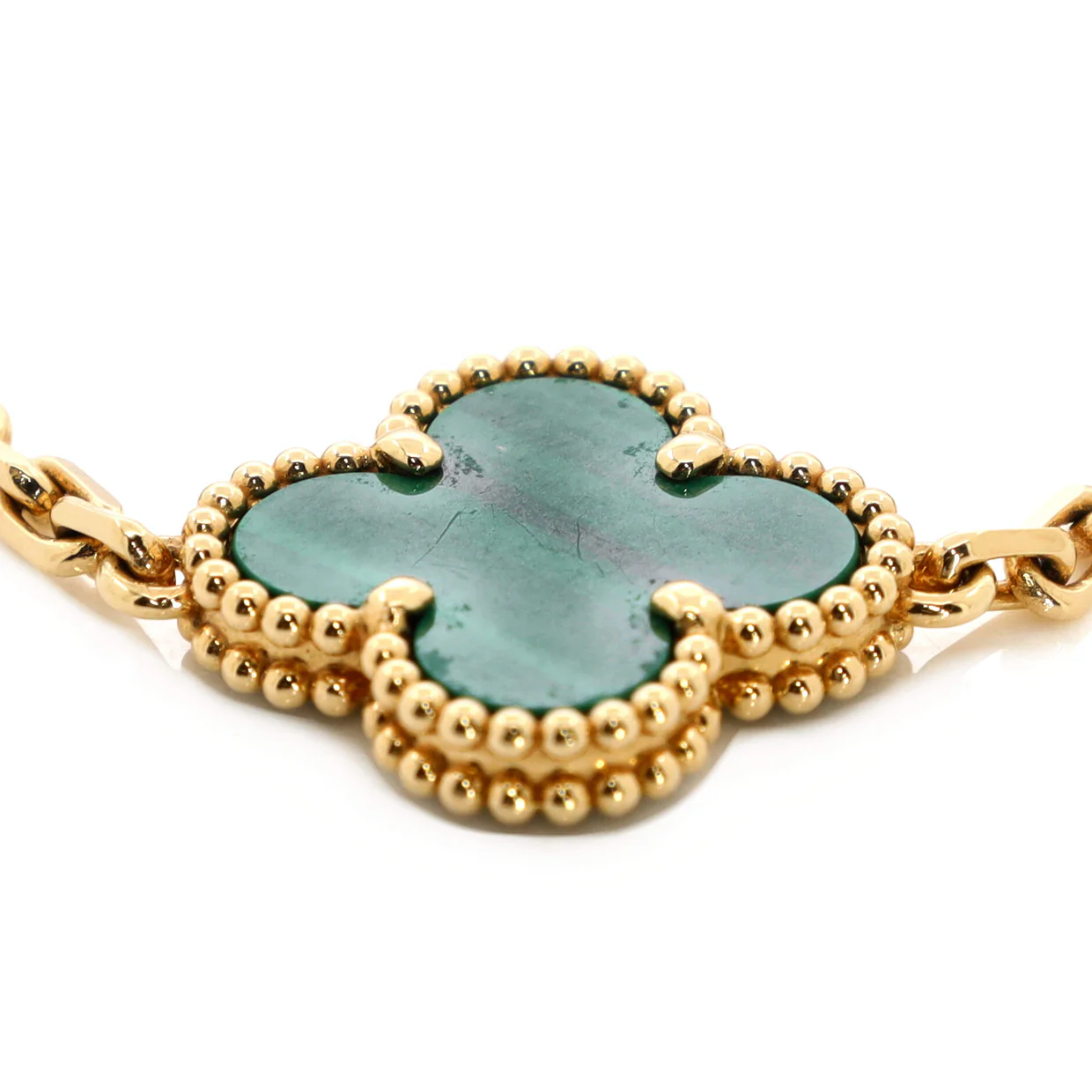 Vintage Alhambra 5 Motifs Bracelet 18K Yellow Gold and Malachite - Deep Luxury