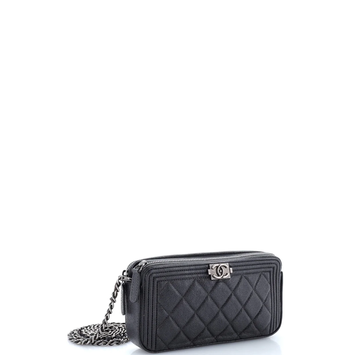Boy Double Zip Clutch with Chain Quilted Caviar - Deep Luxury