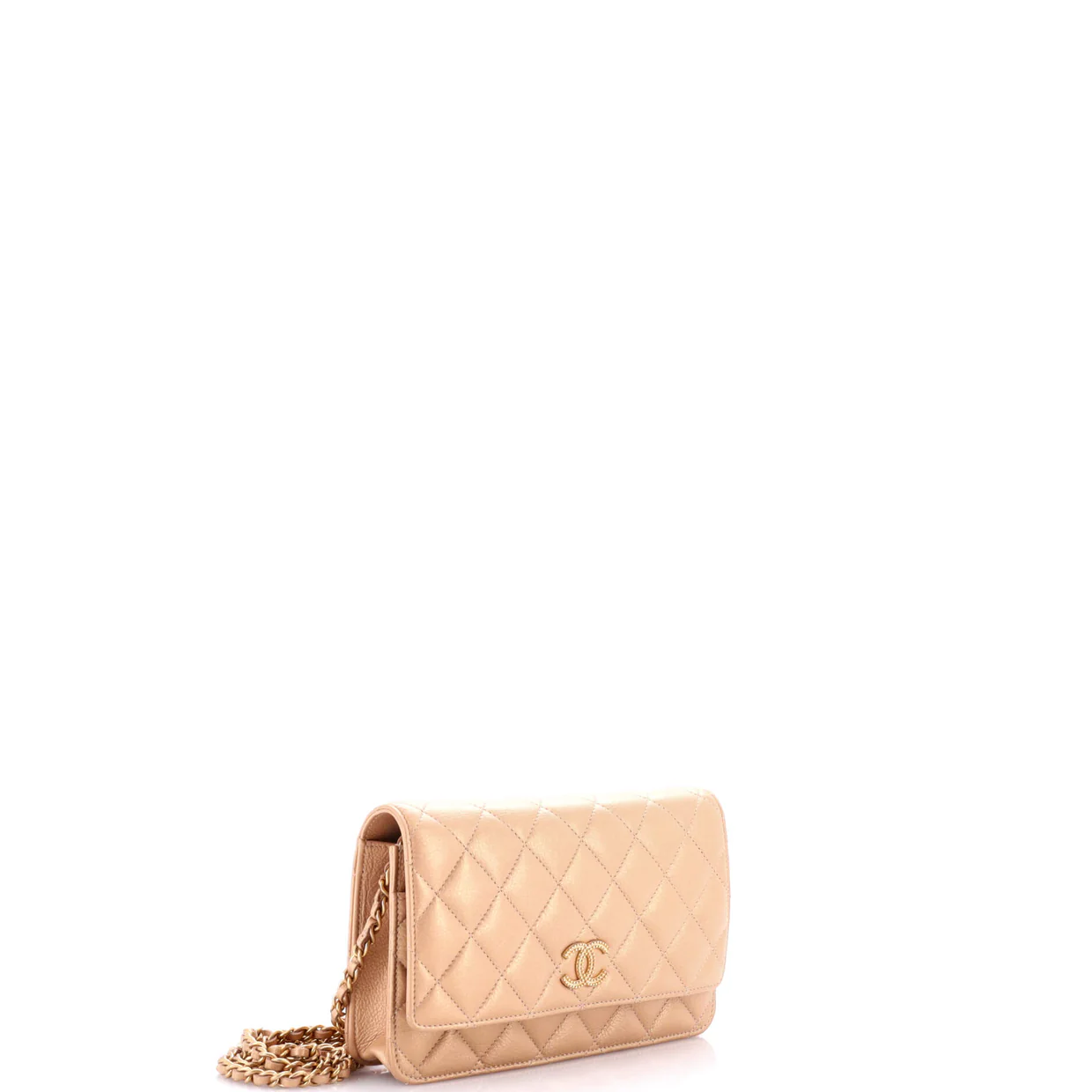 Textured CC Wallet on Chain Quilted Caviar - Deep Luxury