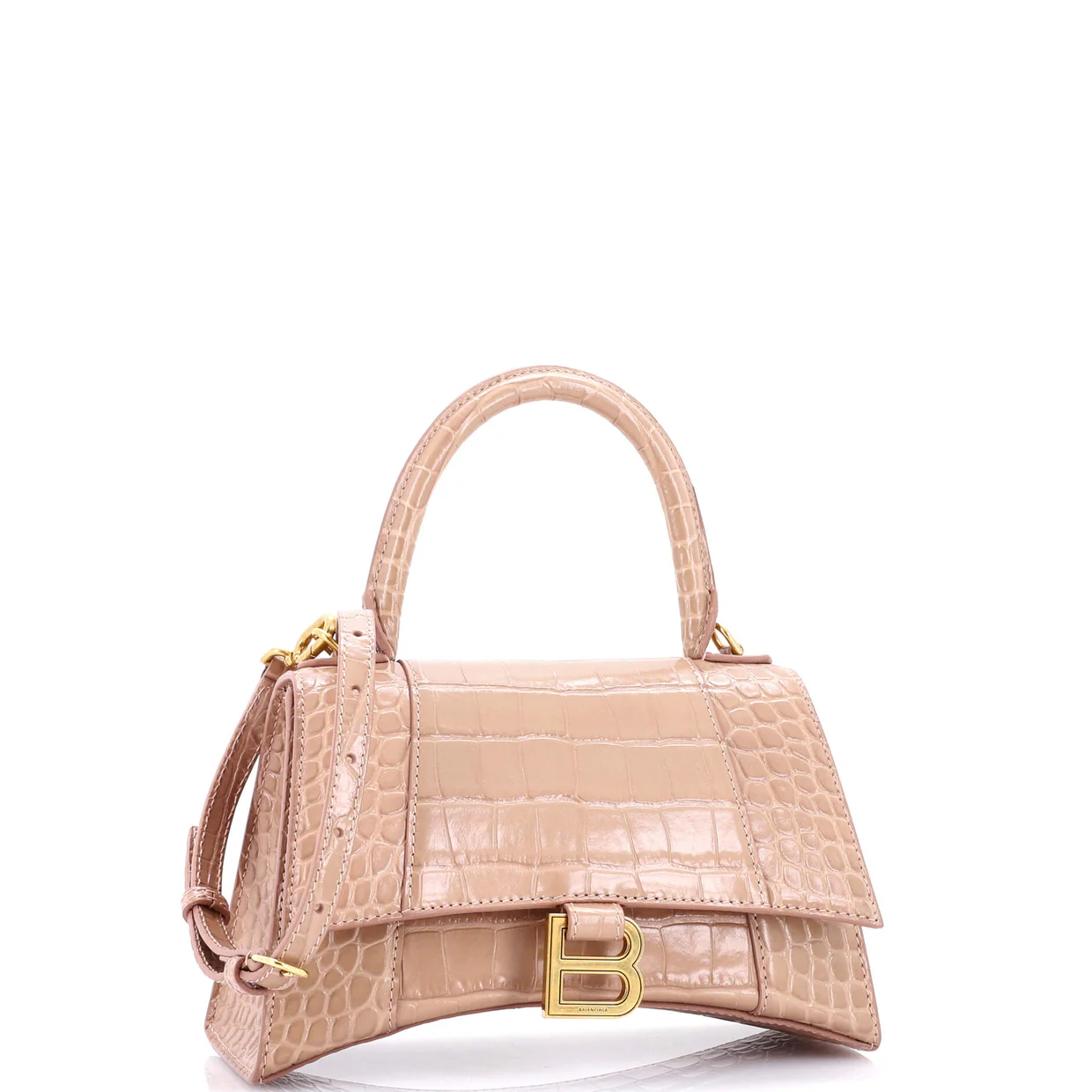 Hourglass Top Handle Bag Crocodile Embossed Leather Small - Deep Luxury