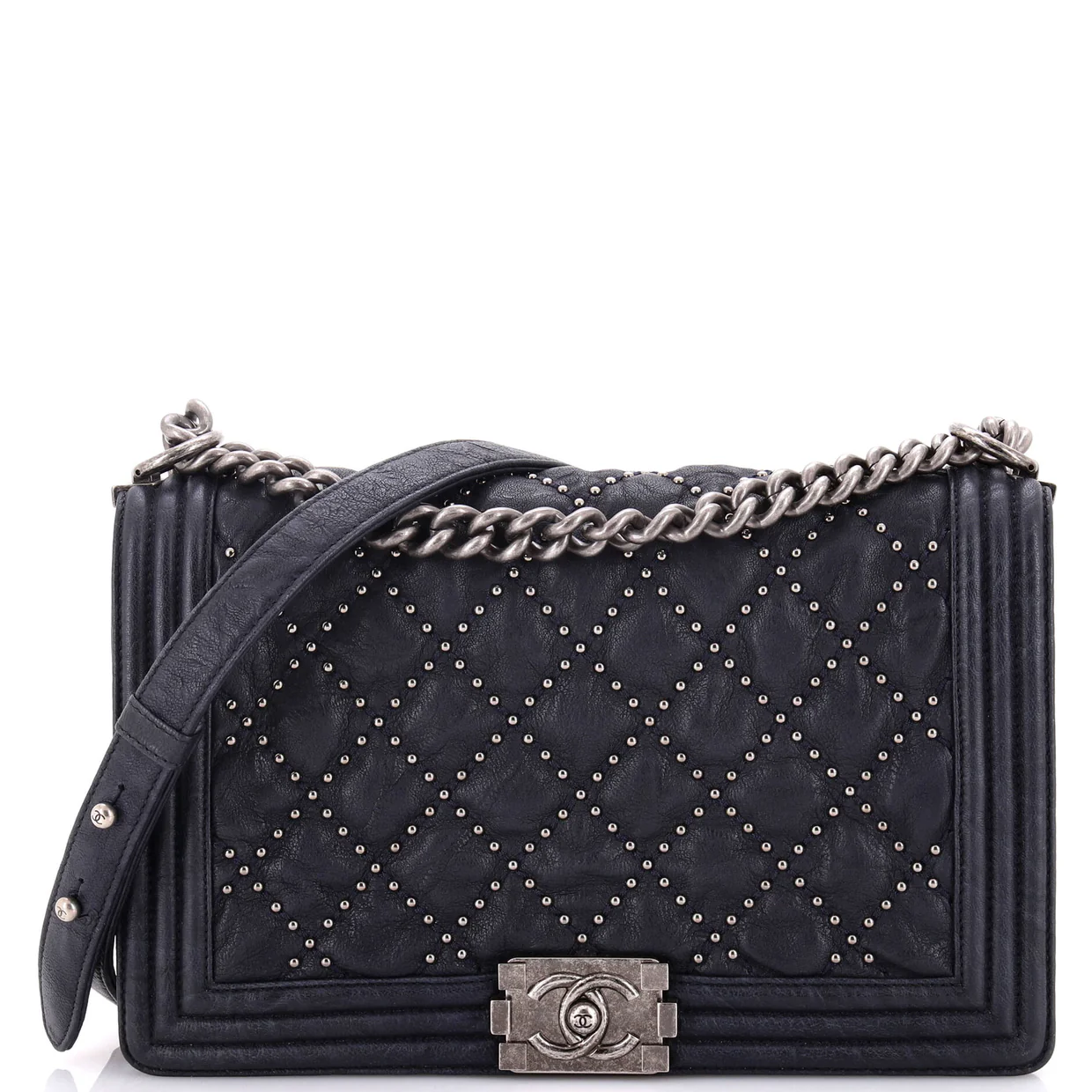 Boy Flap Bag Studded Quilted Distressed Calfskin New Medium - Deep Luxury