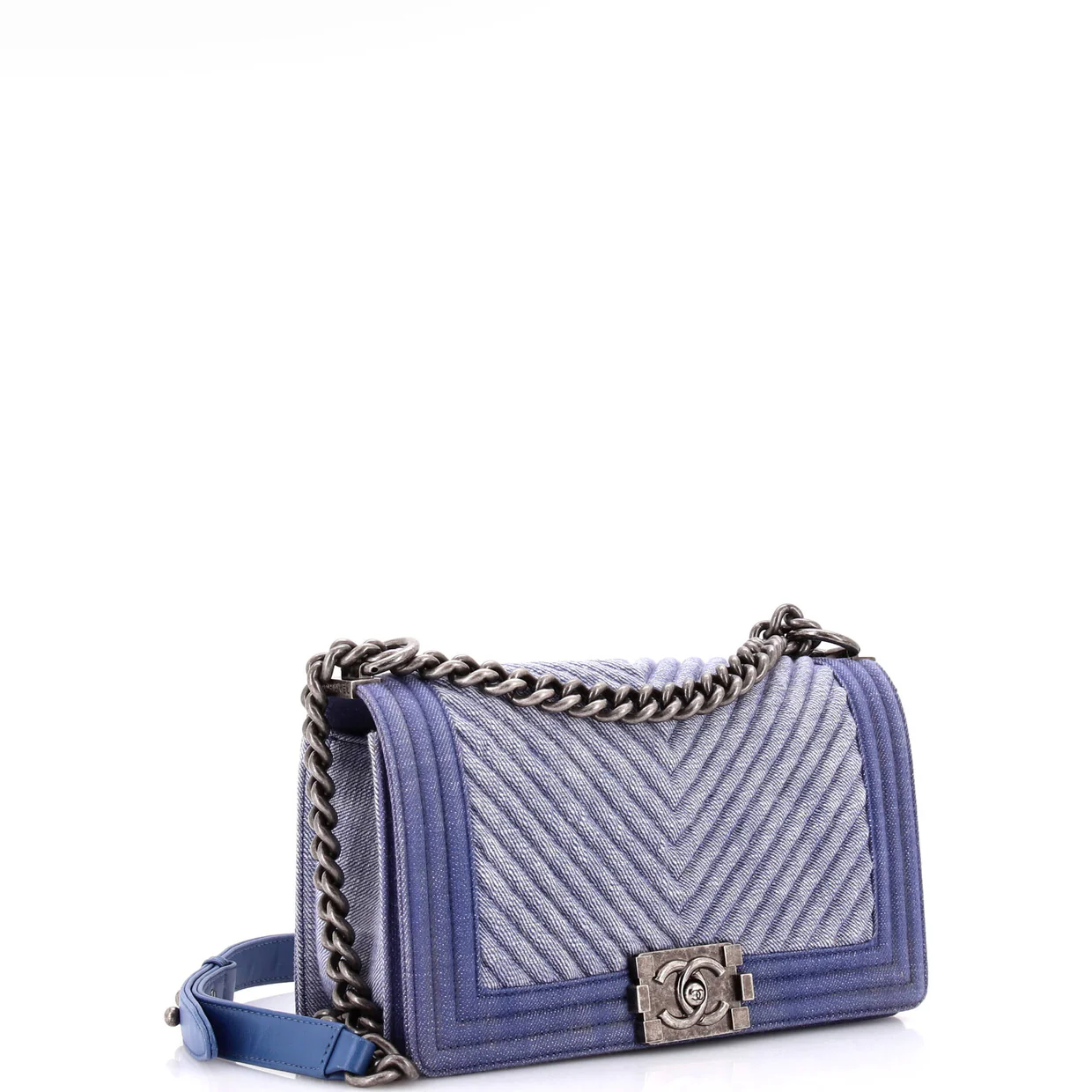 Boy Flap Bag Chevron Denim Old Medium - Deep Luxury