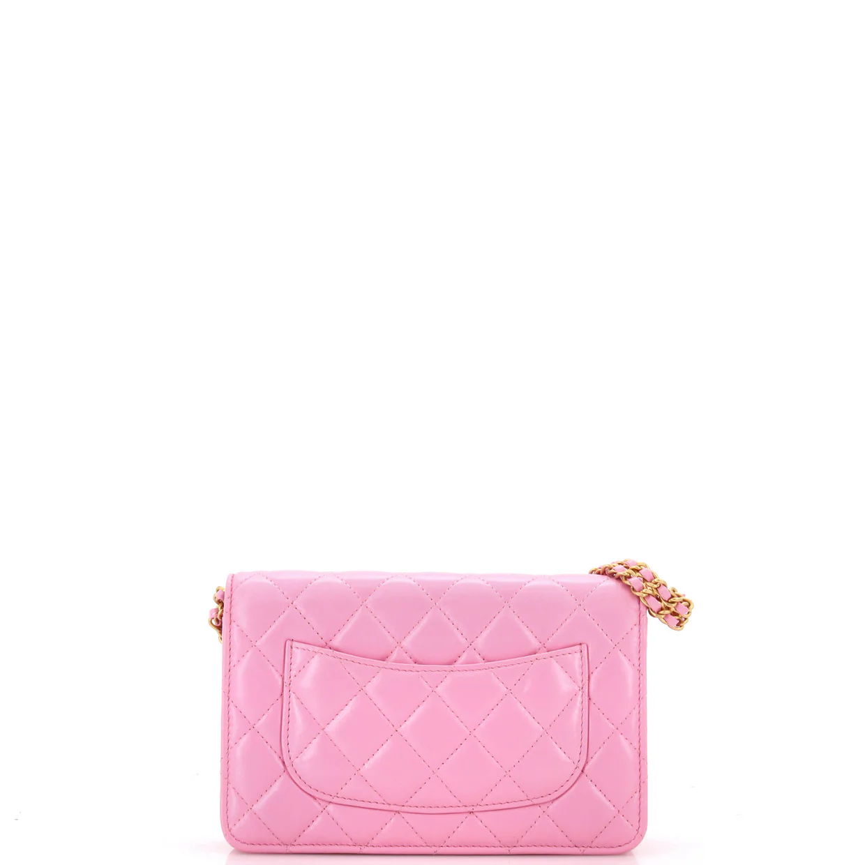Double Chain CC Wallet on Chain Quilted Shiny Calfskin - Deep Luxury