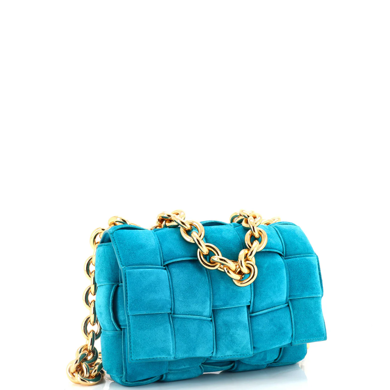 Cassette Chain Crossbody Bag Padded Maxi Intrecciato Suede - Deep Luxury