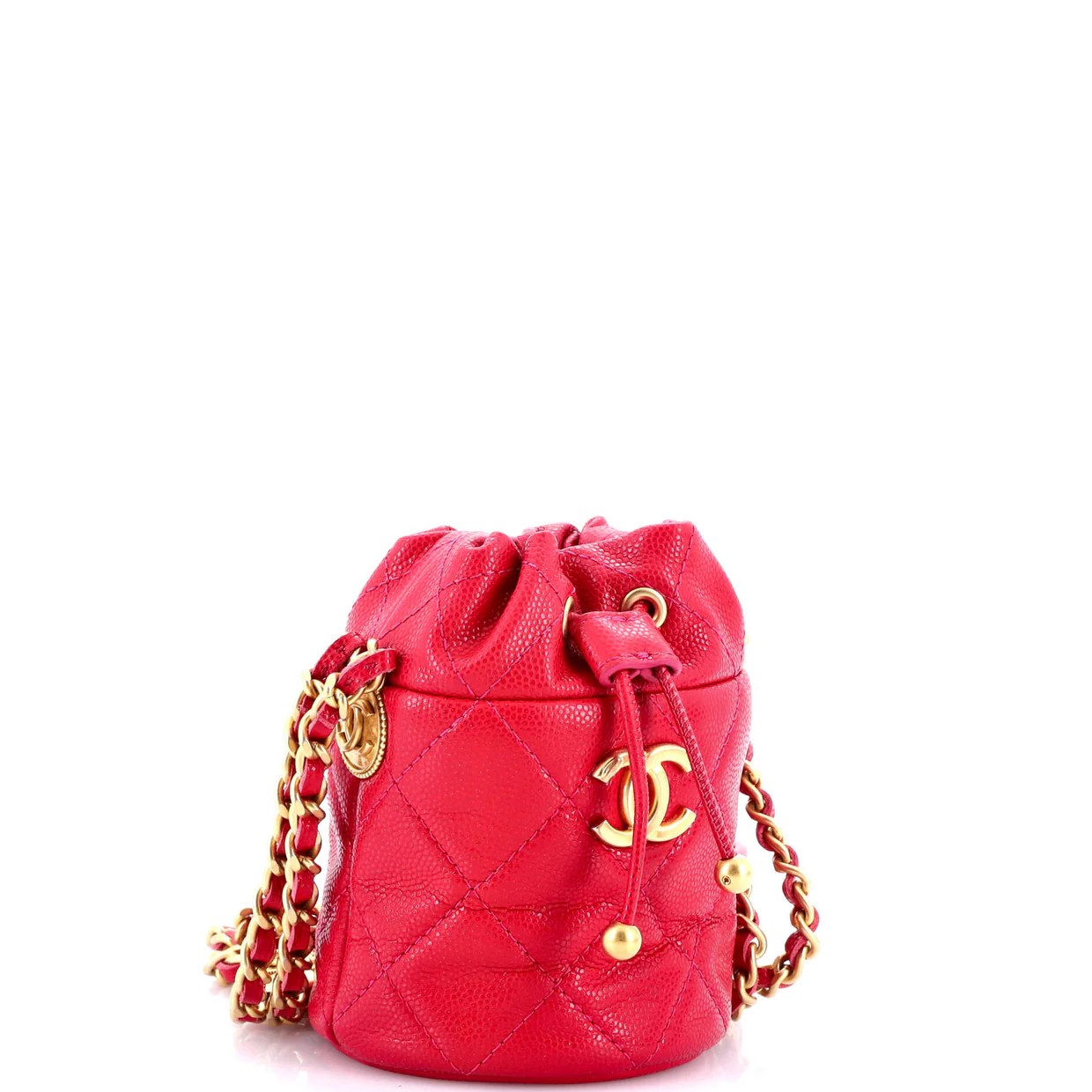 Twist Your Buttons Drawstring Bucket Bag Quilted Caviar Mini - Deep Luxury