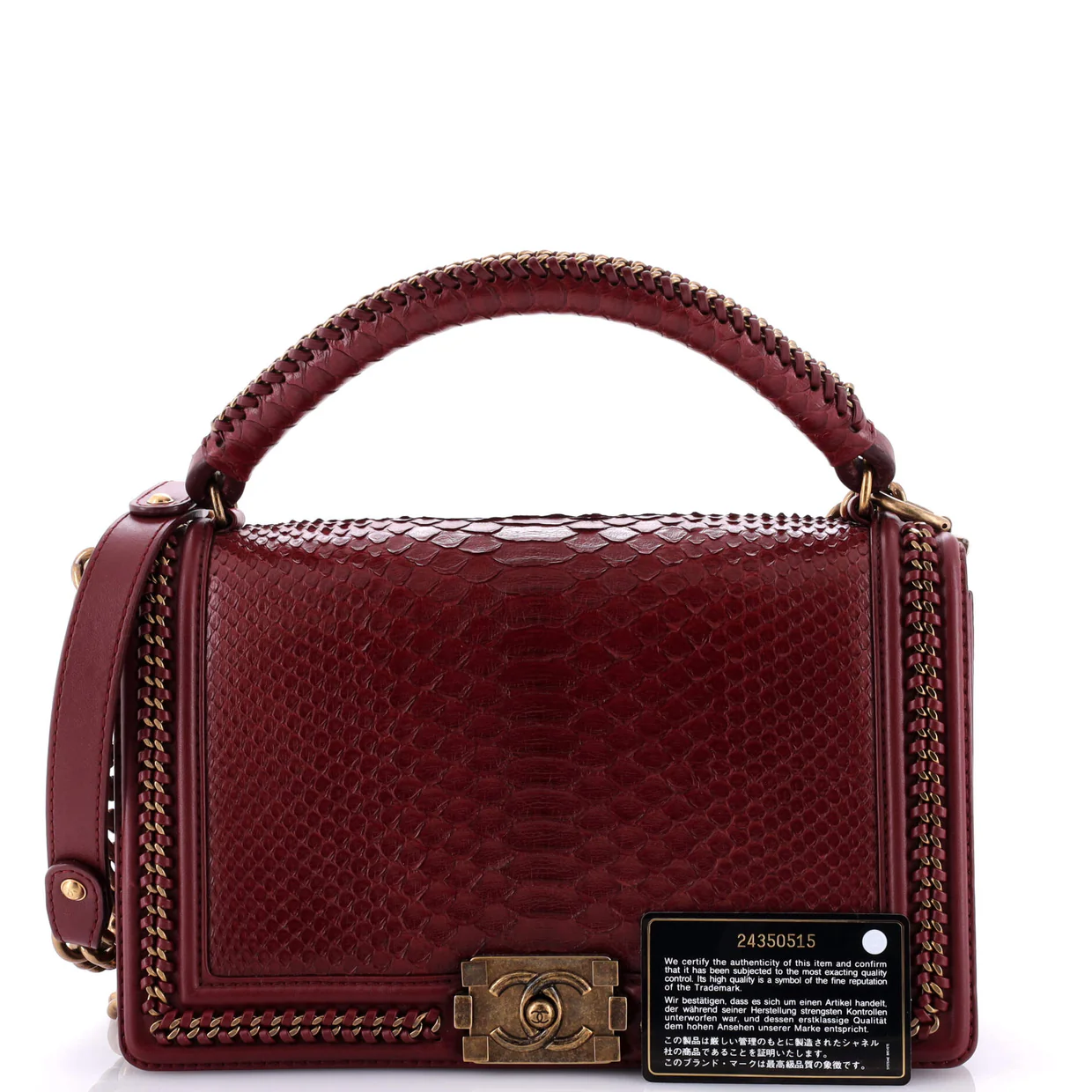 Chain Handle Boy Flap Bag Python New Medium - Deep Luxury