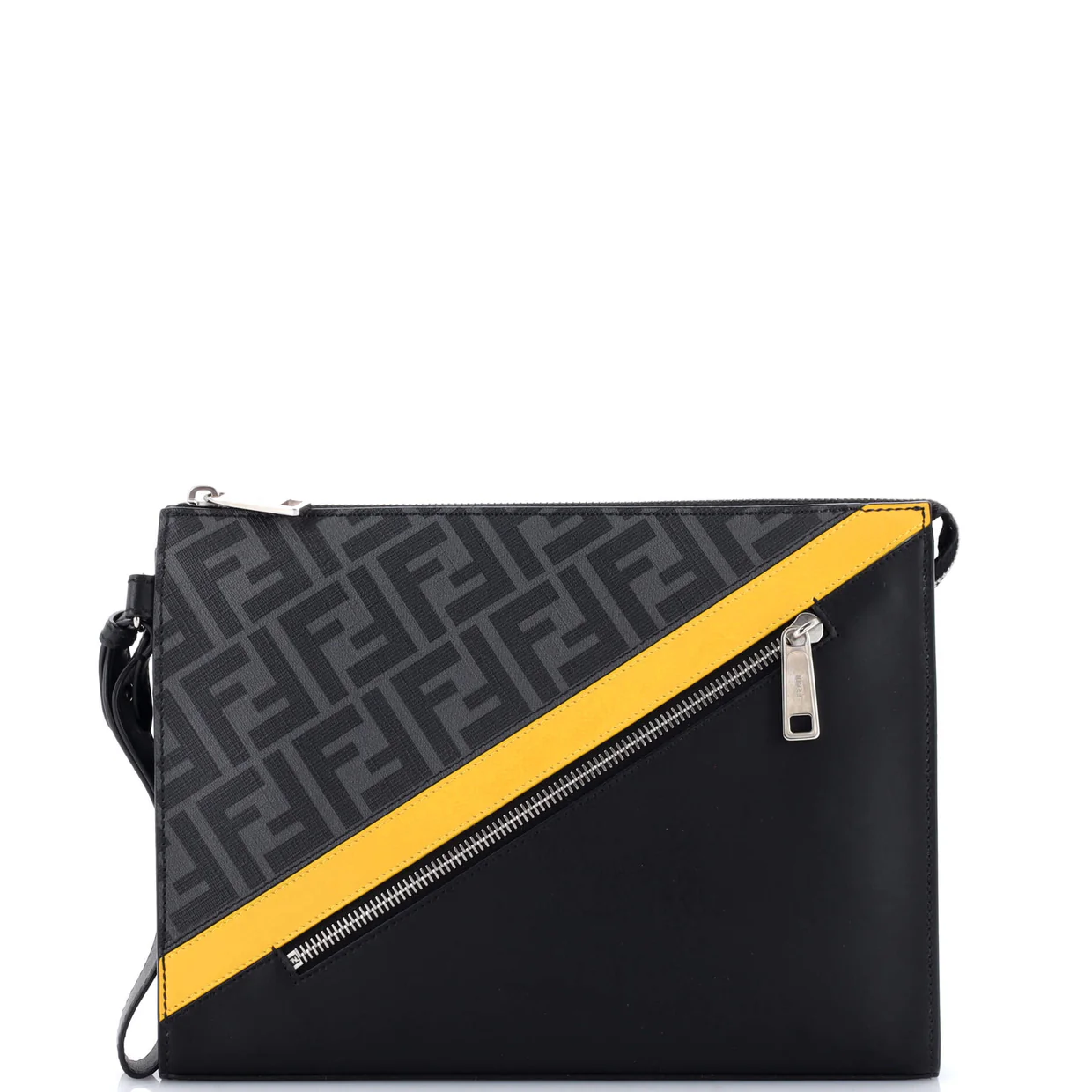 Zip Flat Wristlet Pouch Zucca Coated Canvas and Leather Medium - Deep Luxury