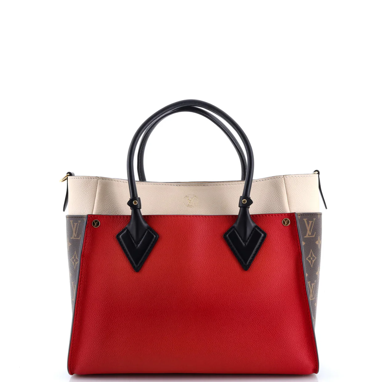 On My Side Tote Leather with Monogram Canvas MM - Deep Luxury