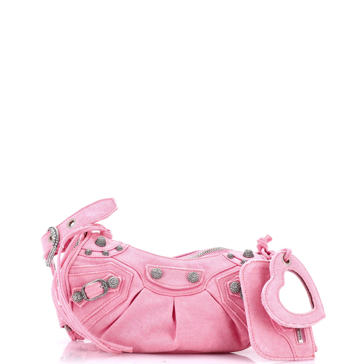 Le Cagole Giant Studs Shoulder Bag Denim with Crystals XS - Deep Luxury