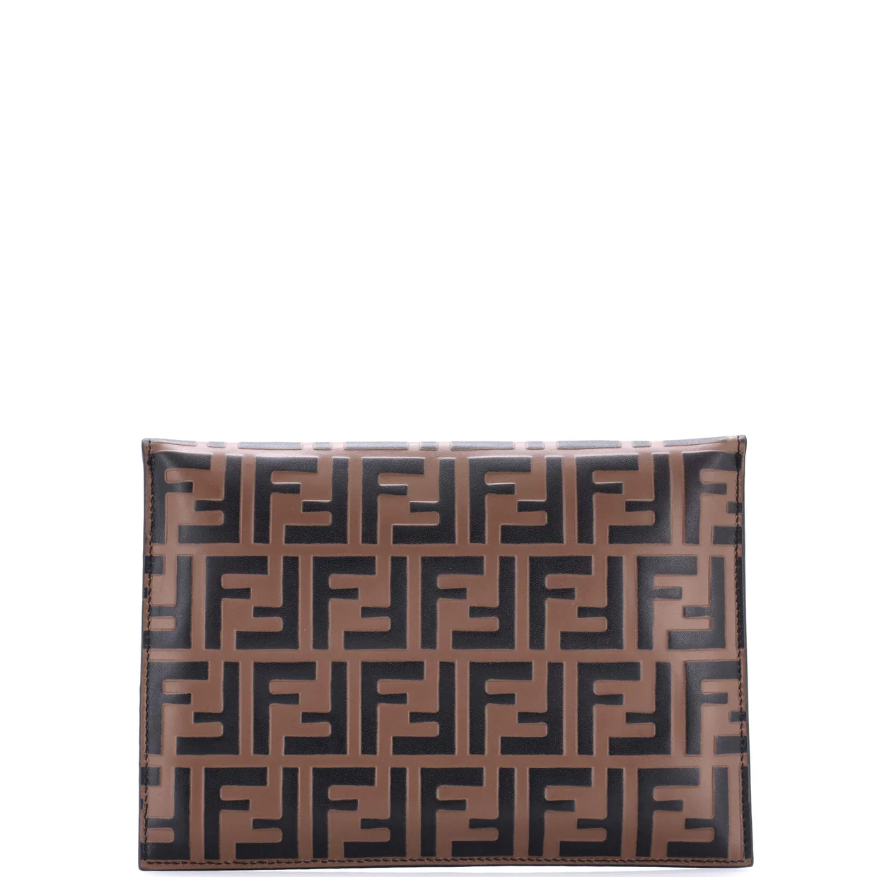 F is Fendi Envelope Flat Pouch Zucca Embossed Leather Large - Deep Luxury