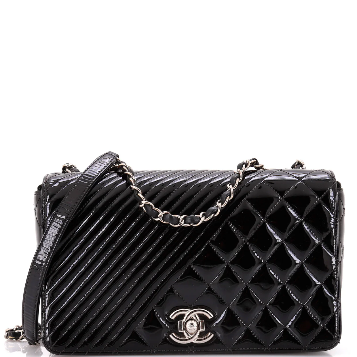 Coco Boy Flap Bag Quilted Patent Medium - Deep Luxury