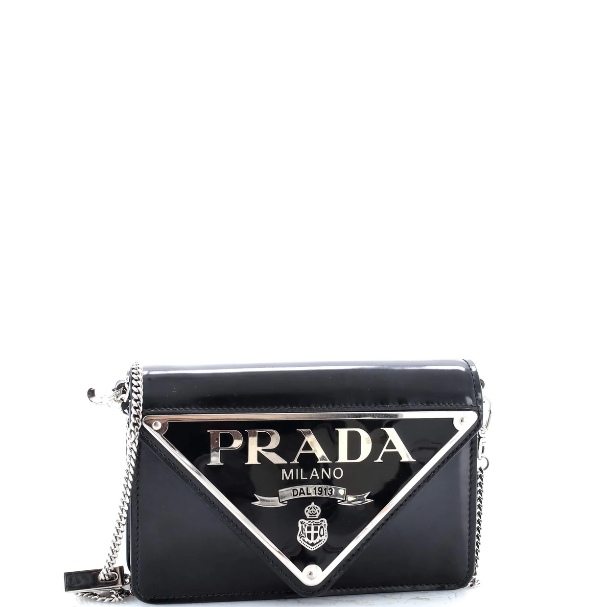 Maxi Triangle Logo Chain Flap Bag Brushed Leather Small - Deep Luxury