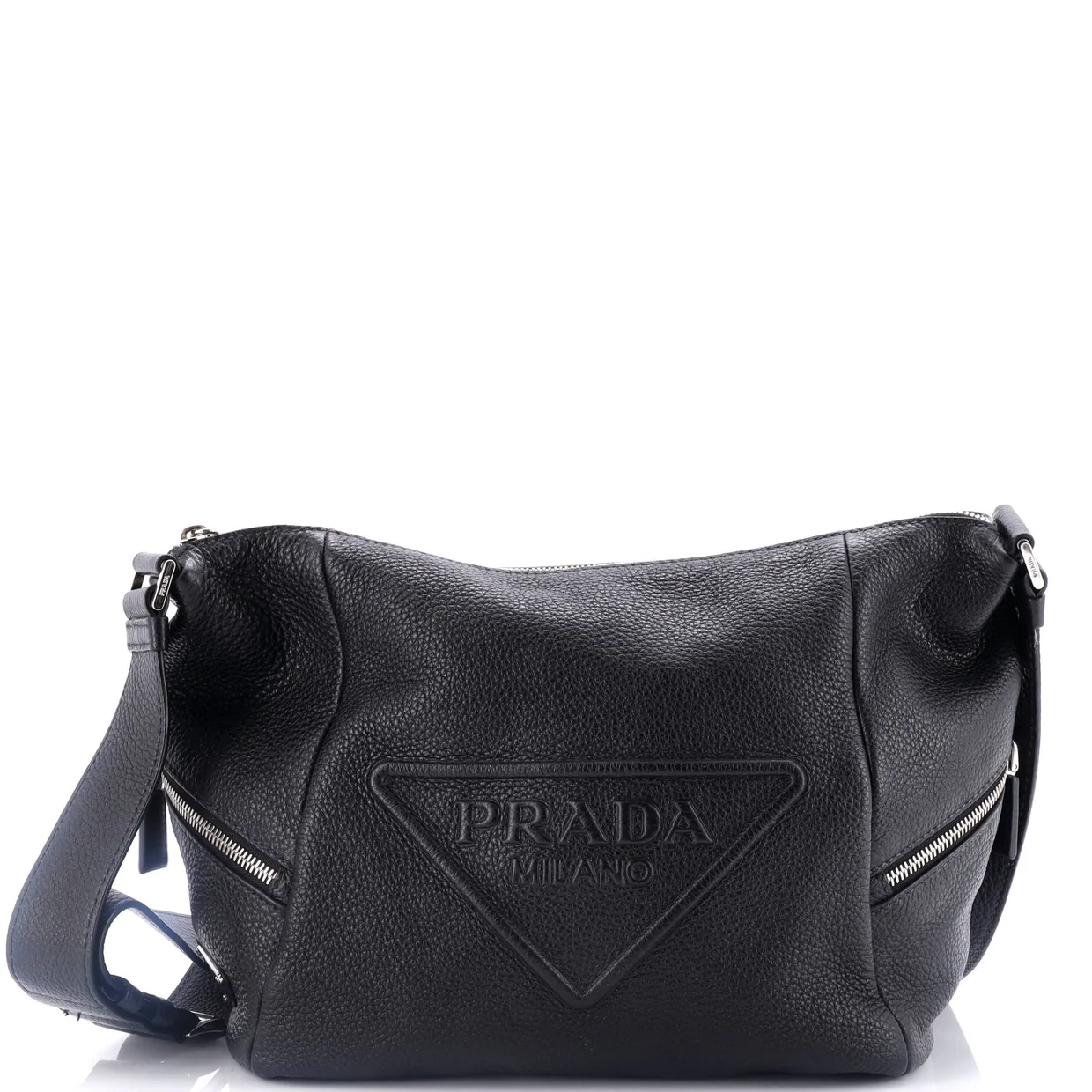 Triangle Logo Embossed Side Zip Shoulder Bag Vitello Daino - Deep Luxury