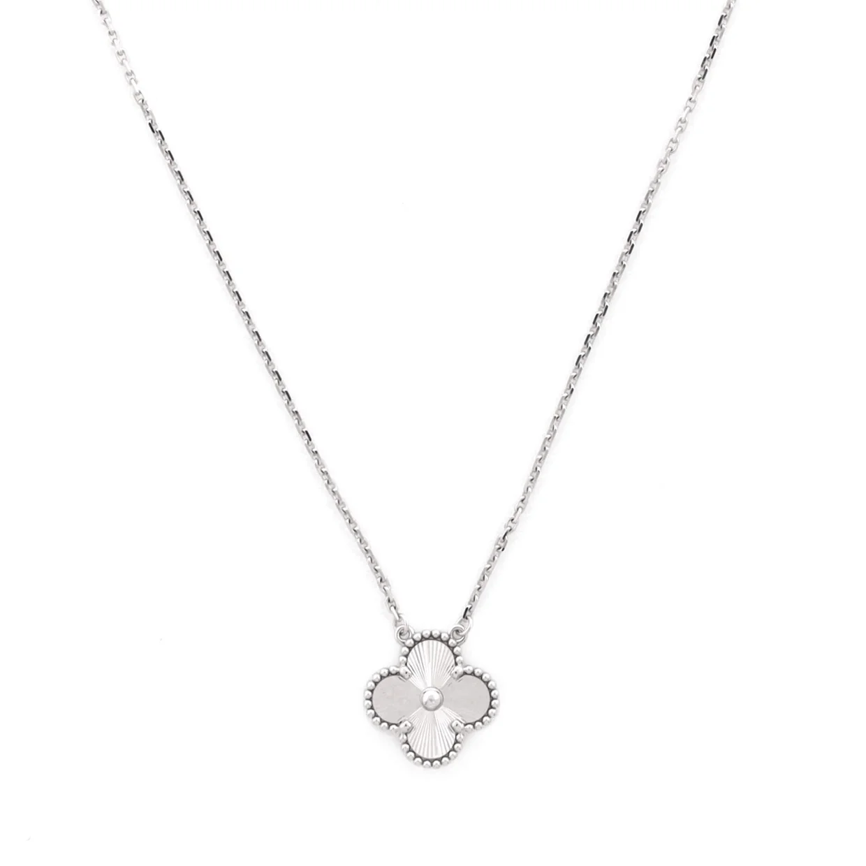 Vintage Alhambra Pendant Necklace Guilloche 18K White Gold - Deep Luxury