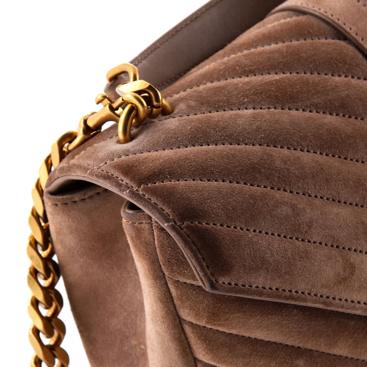 Classic Monogram College Bag Matelasse Chevron Suede Medium - Deep Luxury