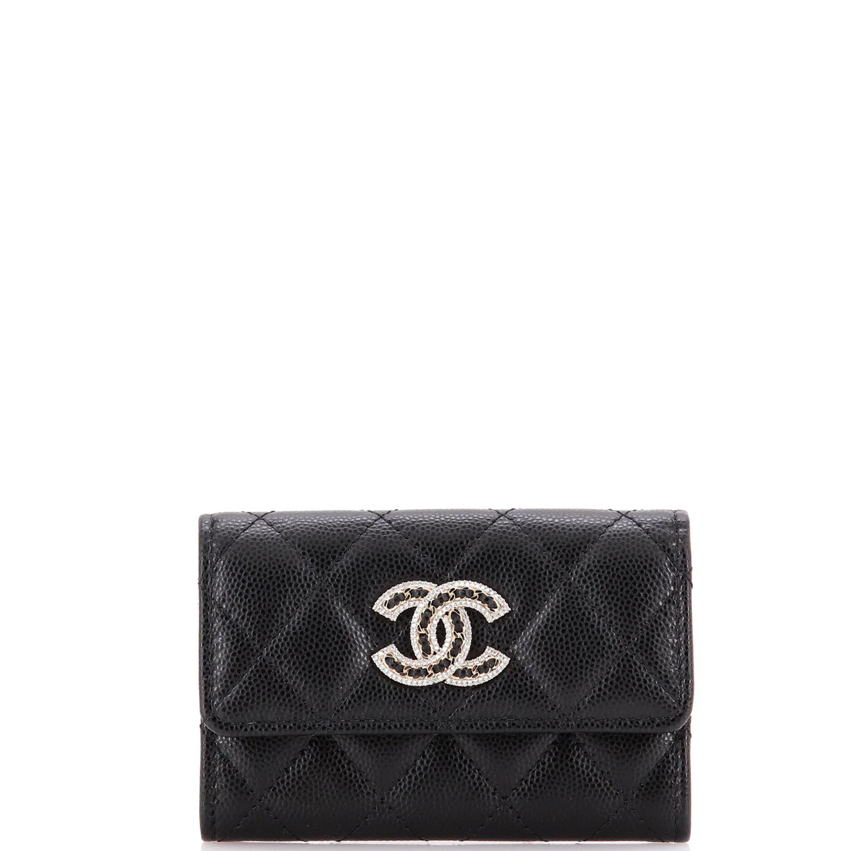 Crystal CC Flap Card Case Quilted Caviar - Deep Luxury