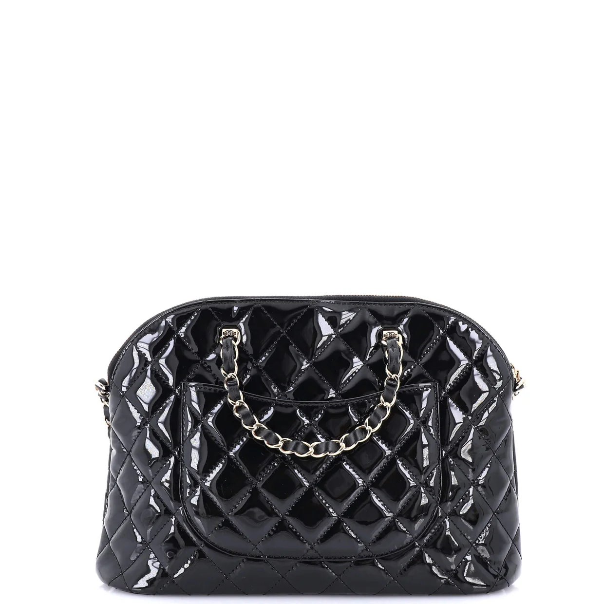 CC Dome Zip Shopping Bag Quilted Patent Small - Deep Luxury