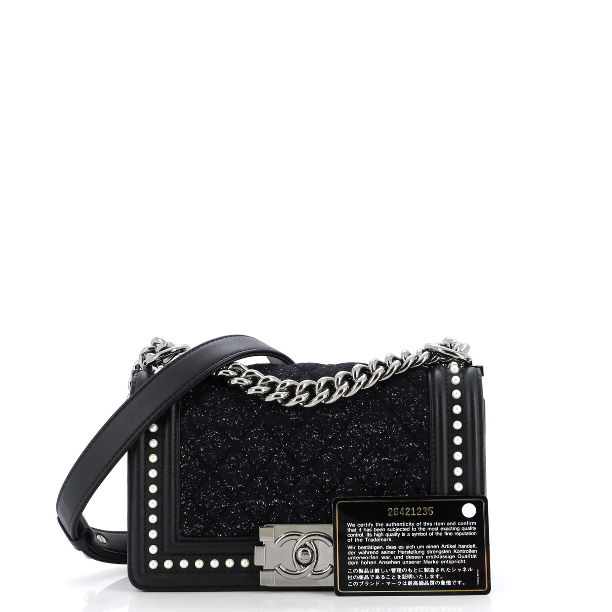 Boy Flap Bag Quilted Tweed with Pearl Embellished Calfskin Small - Deep Luxury