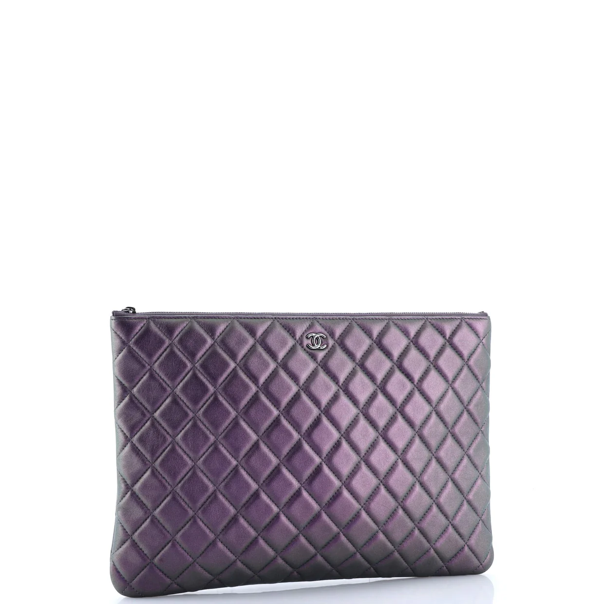 O Case Clutch Quilted Iridescent Lambskin Large - Deep Luxury