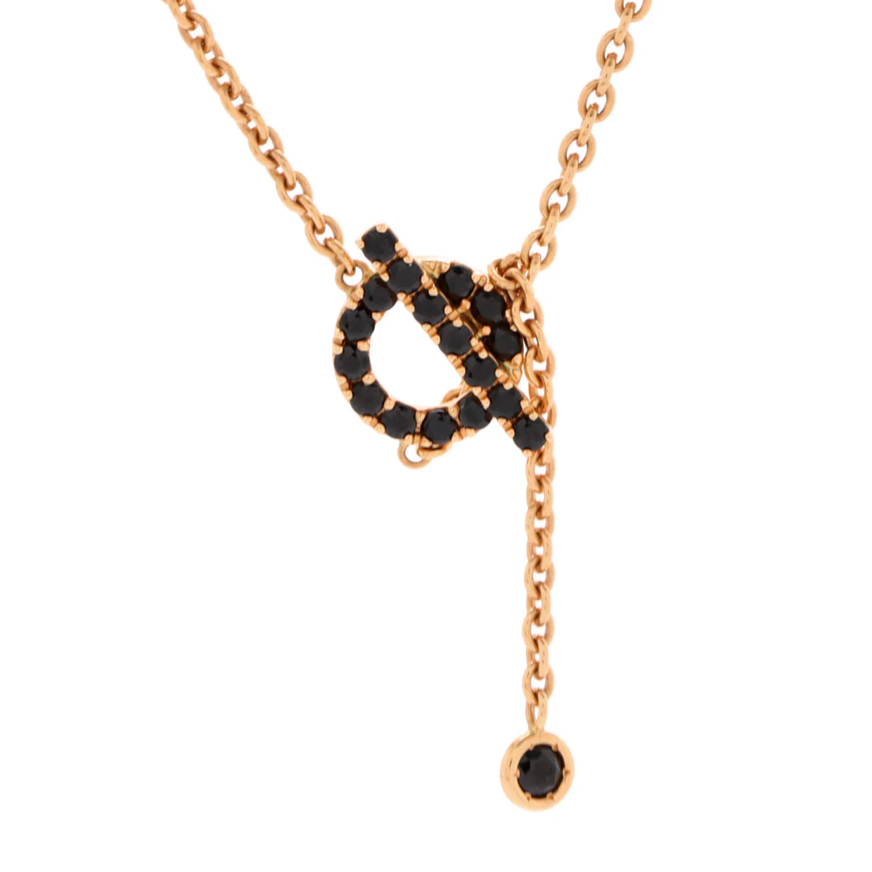 Finesse Lariat Pendant Necklace 18K Rose Gold and Black Spinels - Deep Luxury