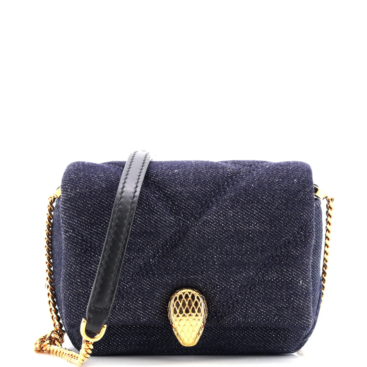 Serpenti Cabochon Shoulder Bag Diagonal Quilted Denim Micro - Deep Luxury