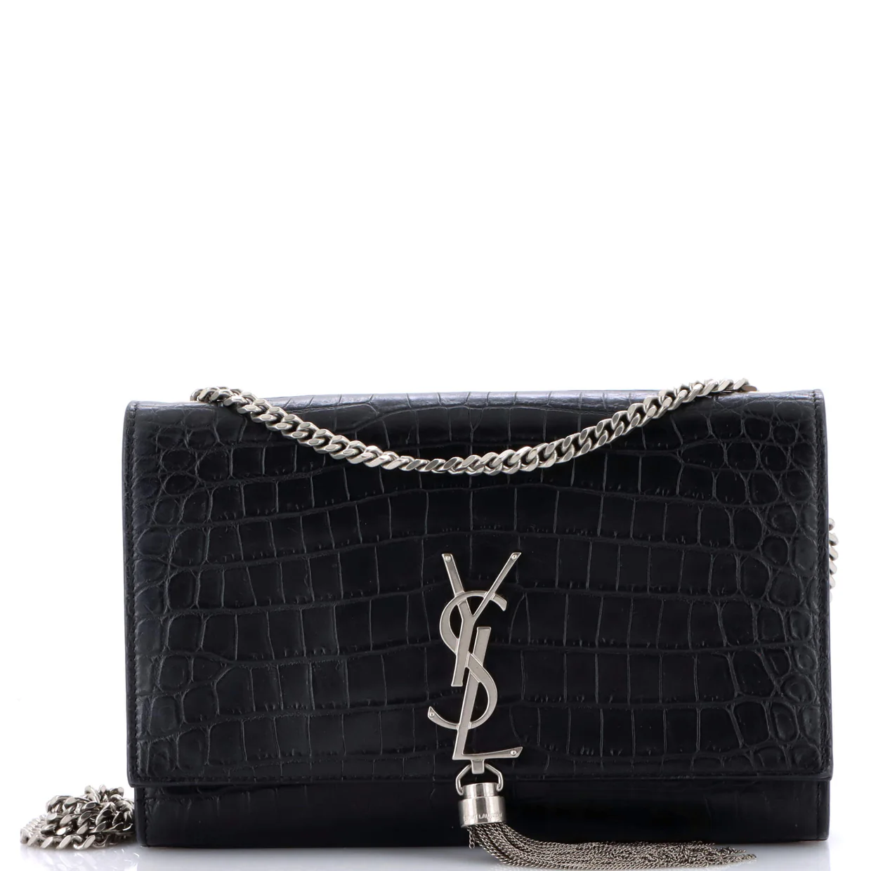 Classic Monogram Tassel Crossbody Bag Crocodile Embossed Leather Medium - Deep Luxury
