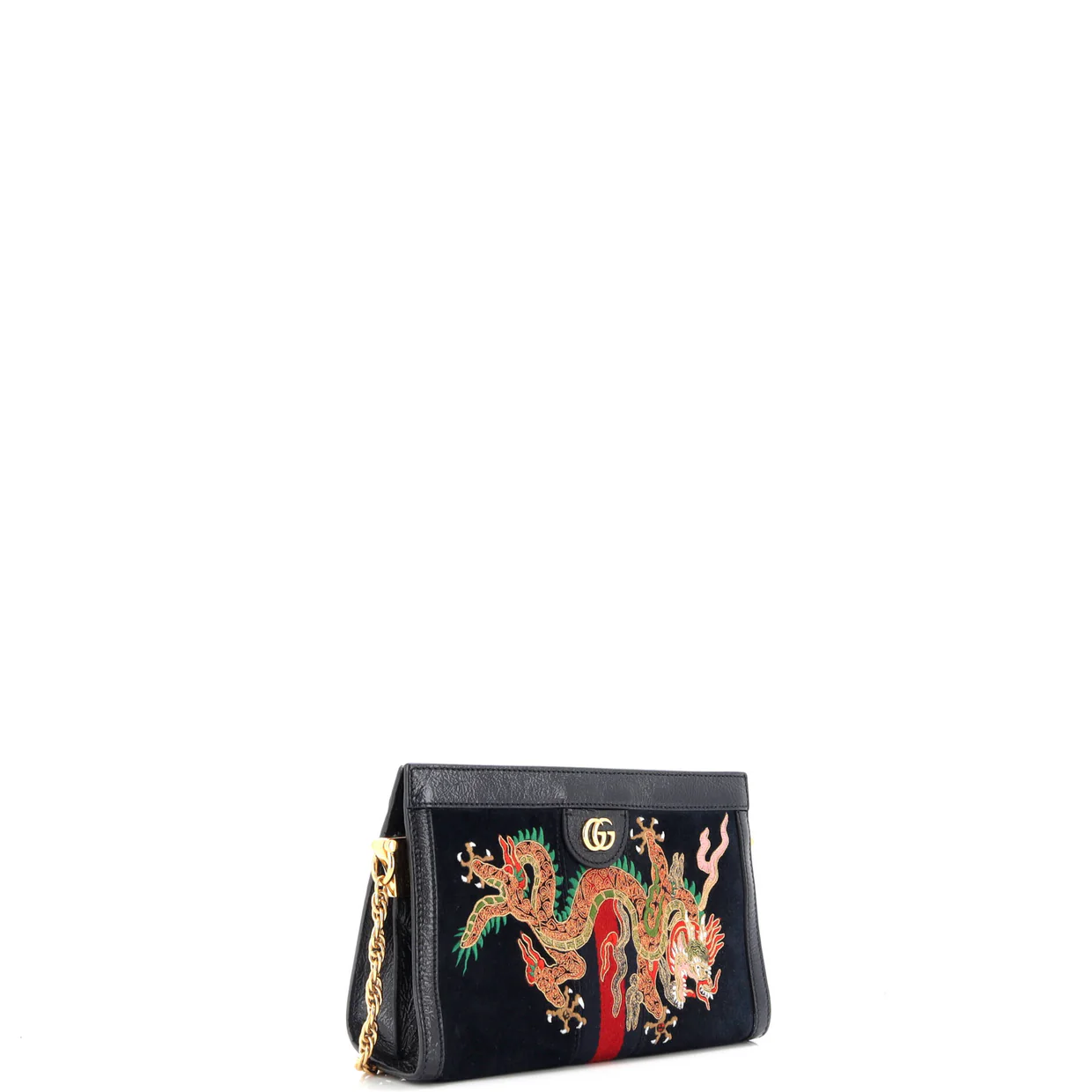 Ophidia Chain Shoulder Bag Embroidered Suede Small - Deep Luxury